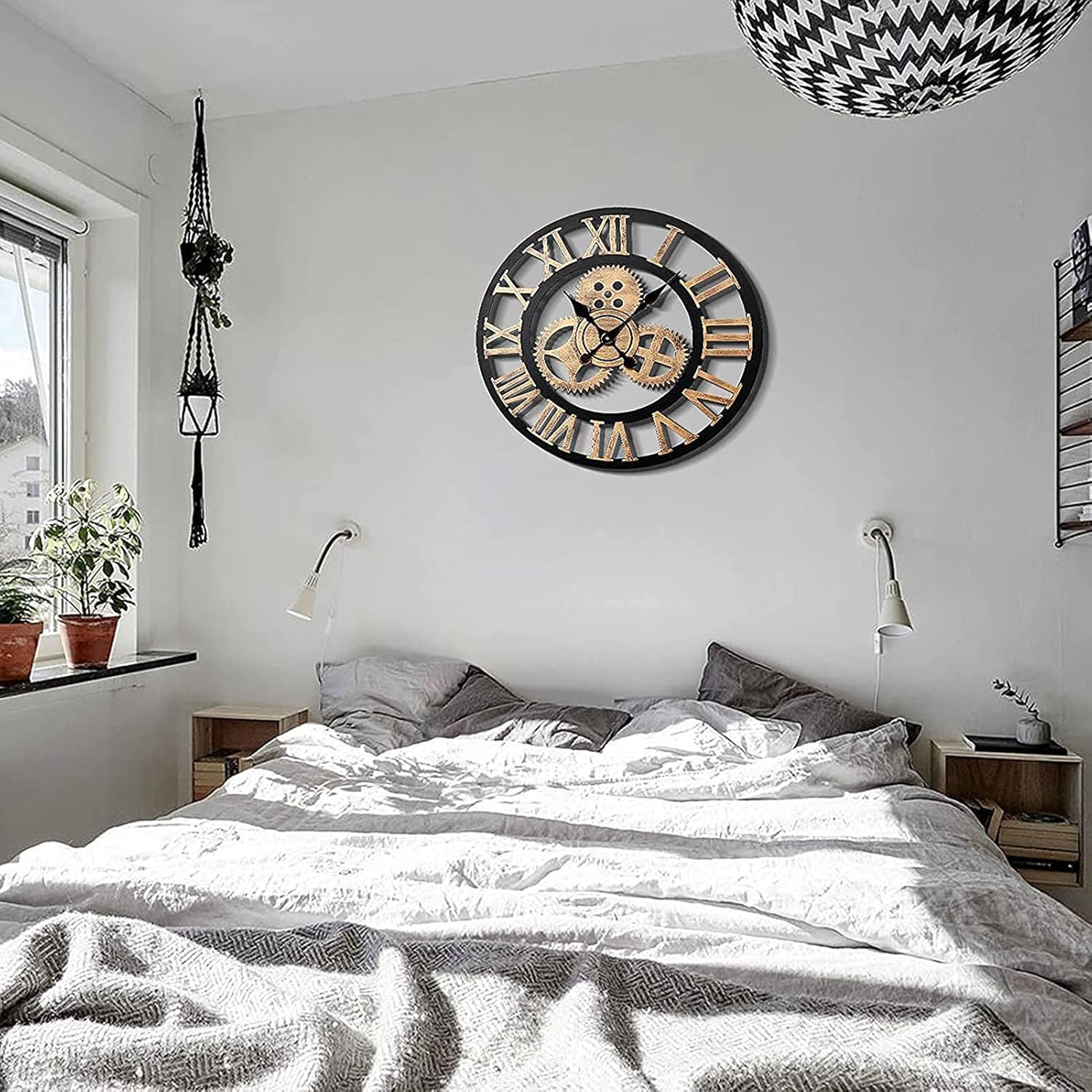Industrial Gear Wall Clock, Roman Numerals, Silent Non-Ticking Movement