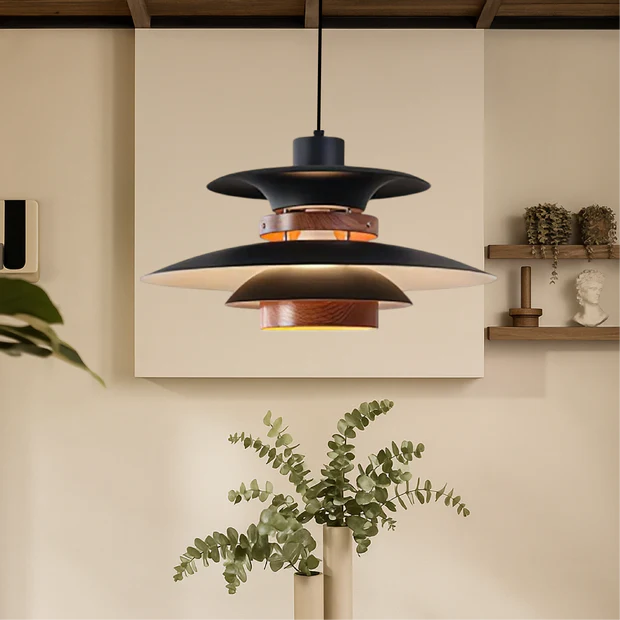 MerceroLux: Pendant Light made of Aluminum & Wood with 4 Adjustable Shades & E27 Socket – for Dining Areas & Children's Rooms