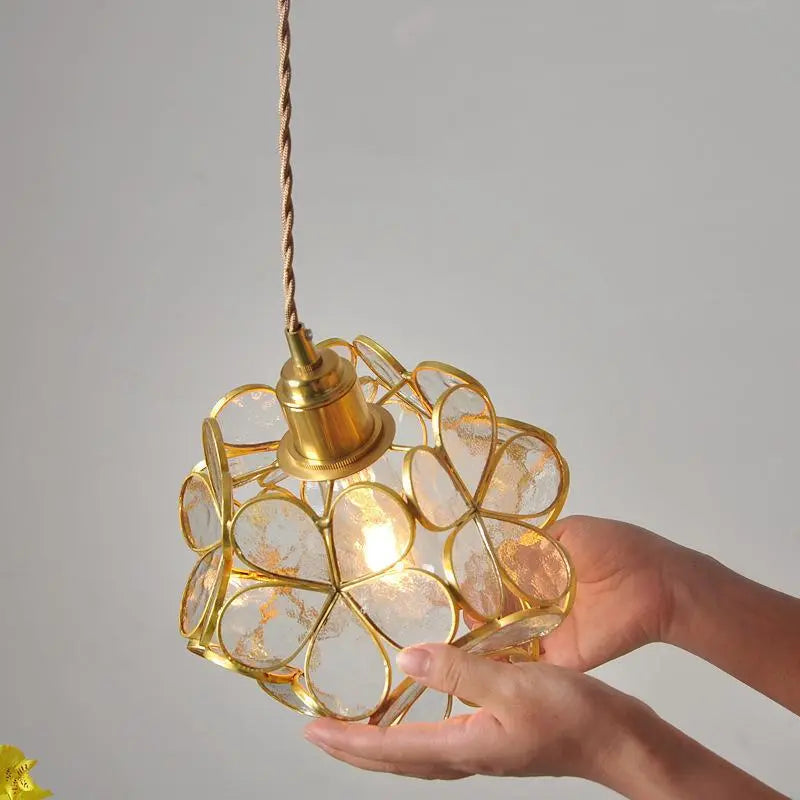 Bela Glass Pendant Light | Floral Design, Brass Finish