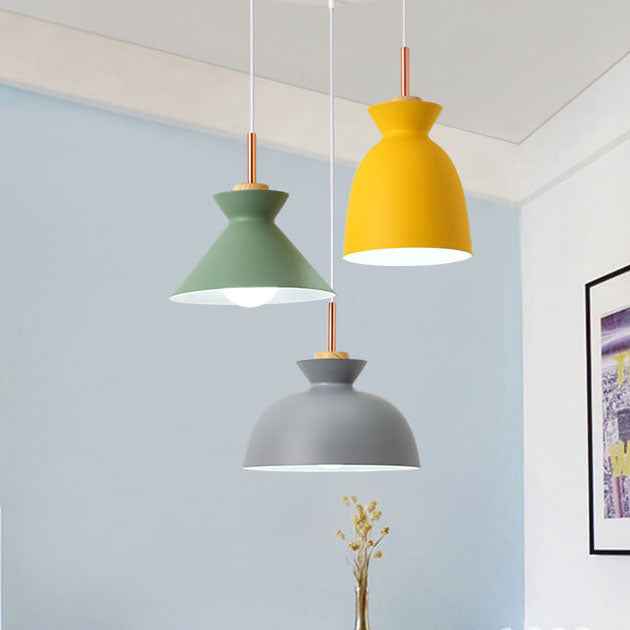 Modern Nordic Oak and Iron Bell Cone 1-Light Pendant Lamp for Living Room