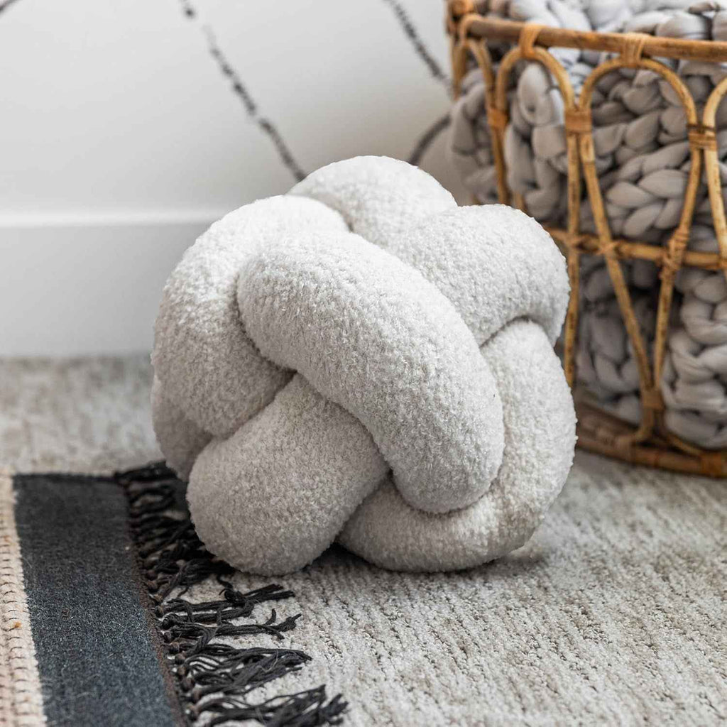 Bela Bouclé Knot Cushion | Soft Lamb-Like Texture, Elegant Nude