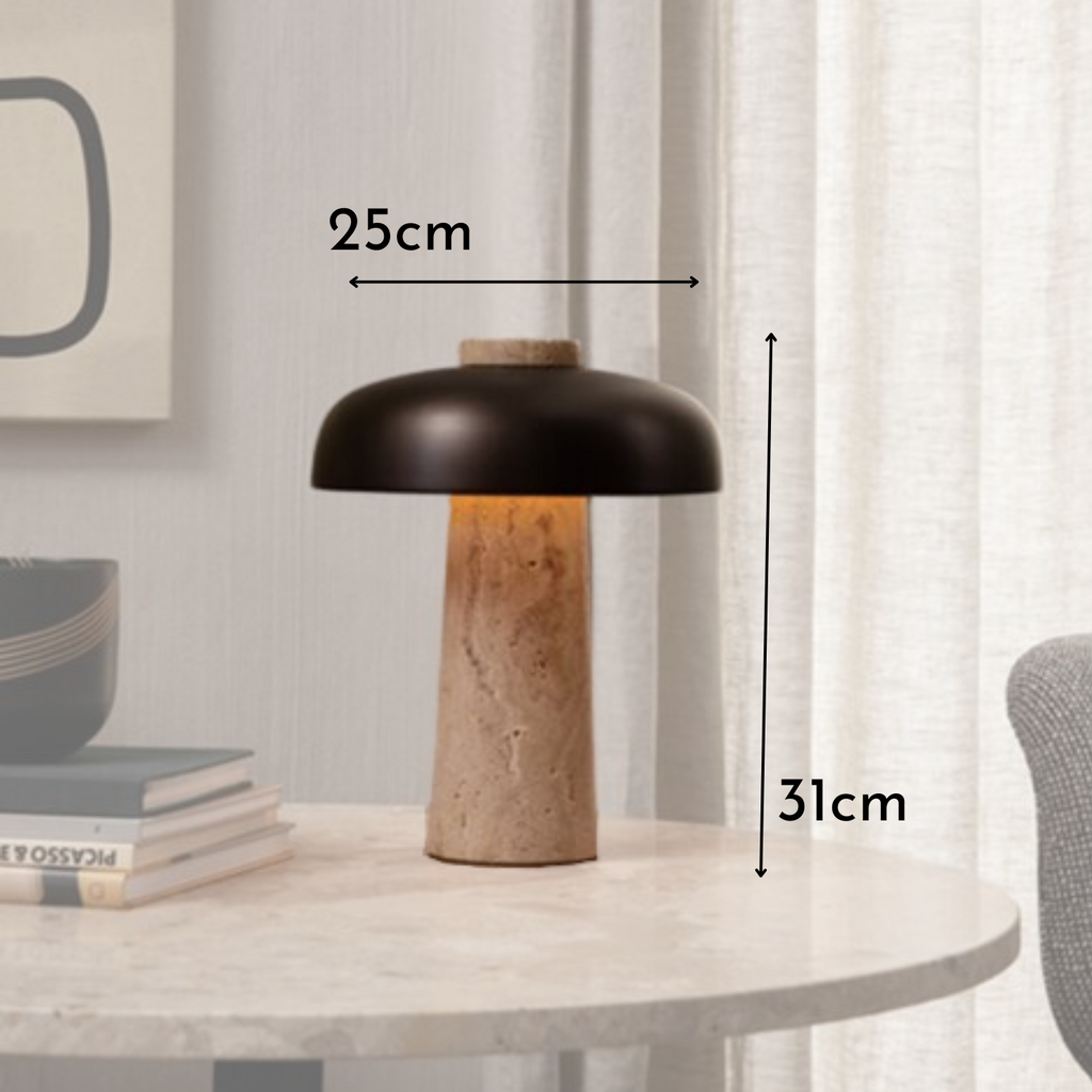 Eclipse – Black Modern Travertine Table Lamp with Touch Control