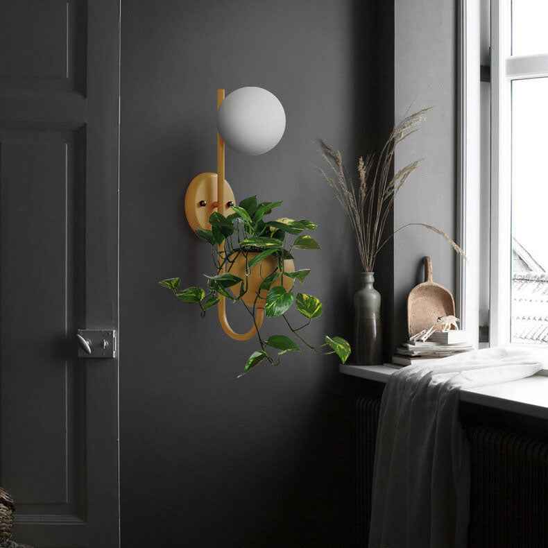 Sphere 1-Light Wall Sconce with Storage Box and Planter Decoration