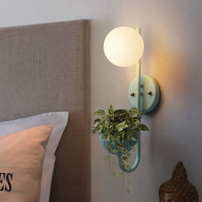 Sphere 1-Light Wall Sconce with Storage Box and Planter Decoration