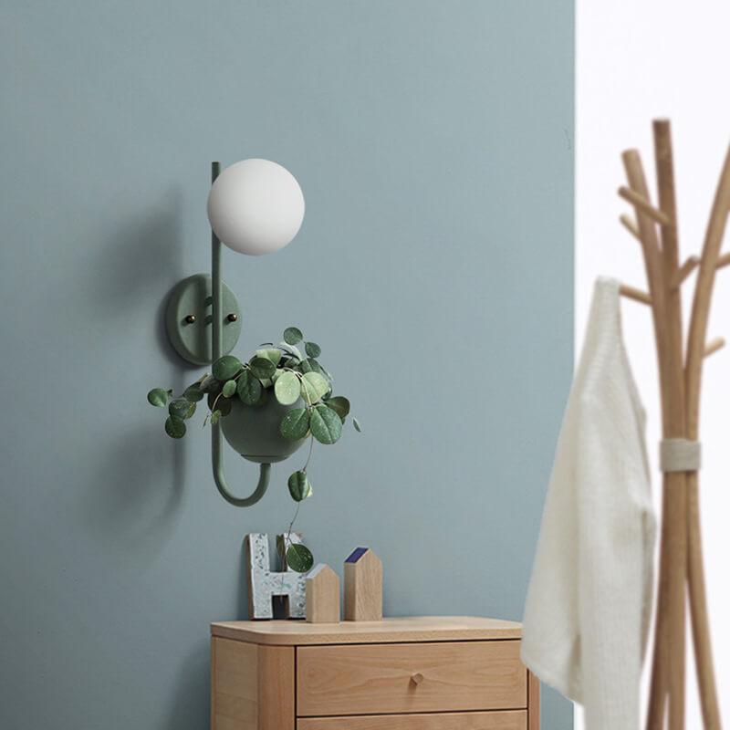 Sphere 1-Light Wall Sconce with Storage Box and Planter Decoration