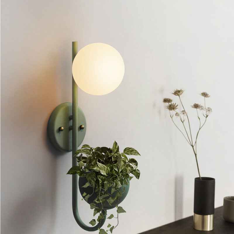 Sphere 1-Light Wall Sconce with Storage Box and Planter Decoration
