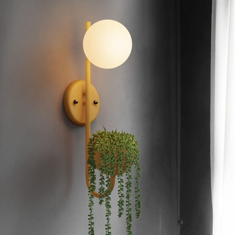 Sphere 1-Light Wall Sconce with Storage Box and Planter Decoration