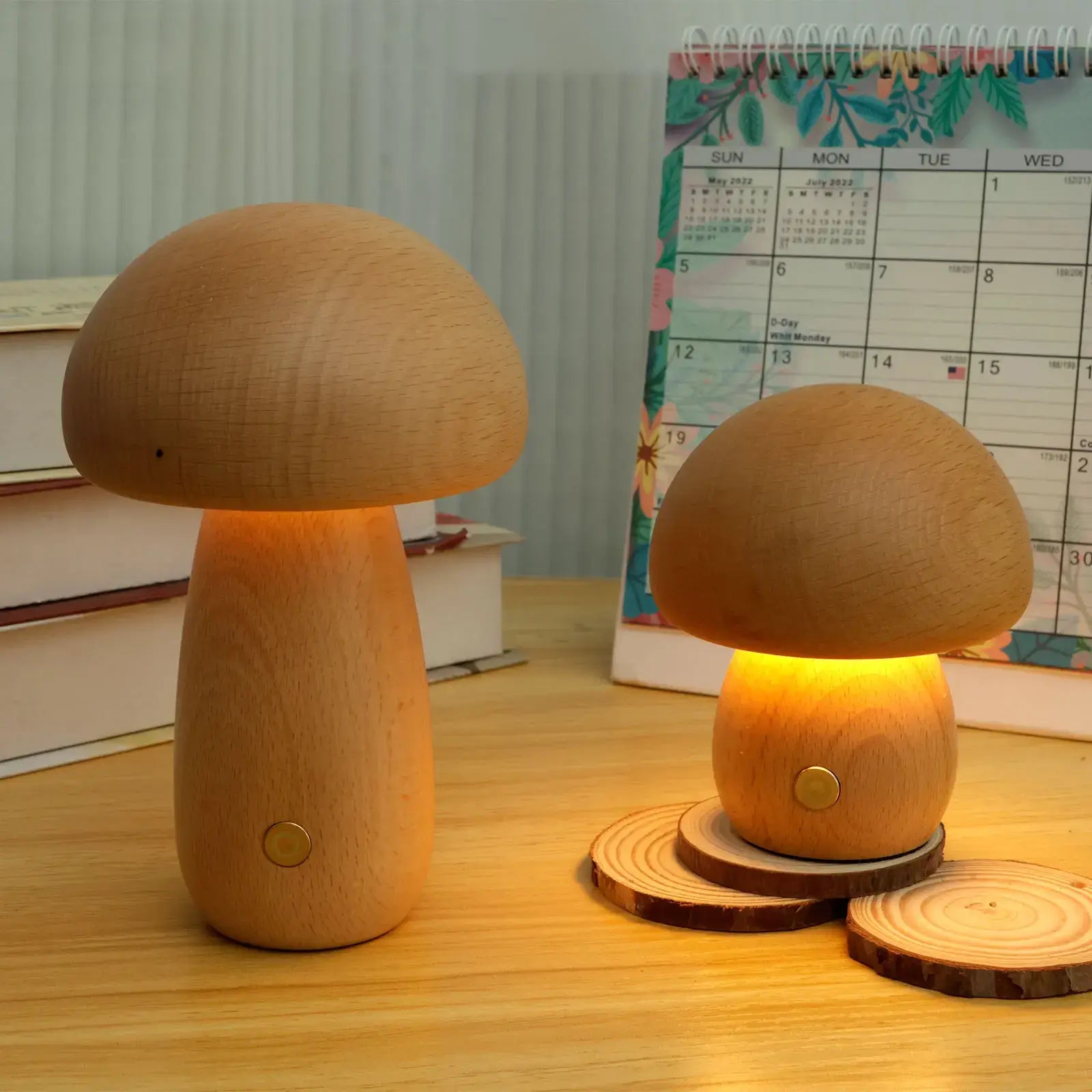 Boreal Mushroom Lamp | Natural Wood, Touch Control Dimming