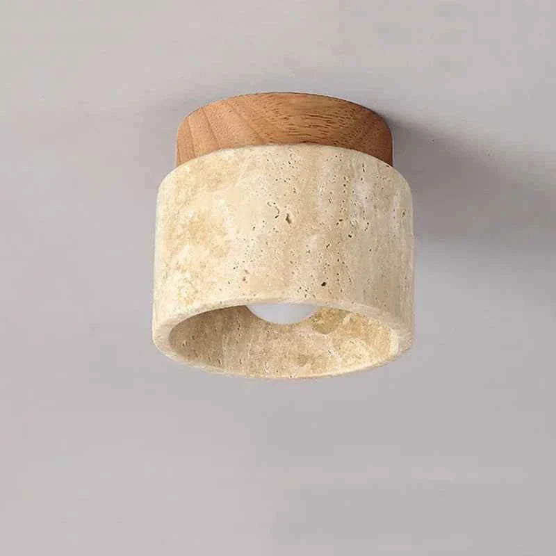 Biora Ceiling Lamp | Travertine & Wood, E27 Fitting