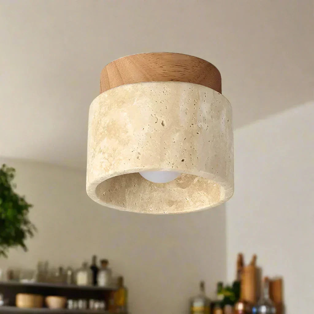 Biora Ceiling Lamp | Travertine & Wood, E27 Fitting