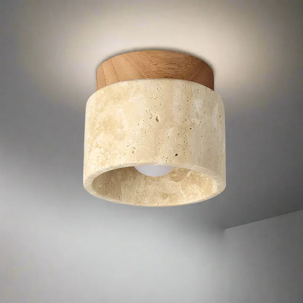 Biora Ceiling Lamp | Travertine & Wood, E27 Fitting