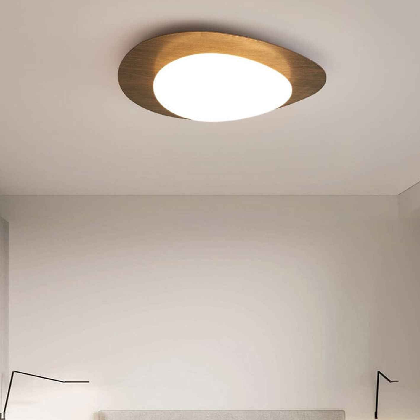Nordic Style Iron Wood Grain Pebble LED Flush Mount Ceiling Fixture