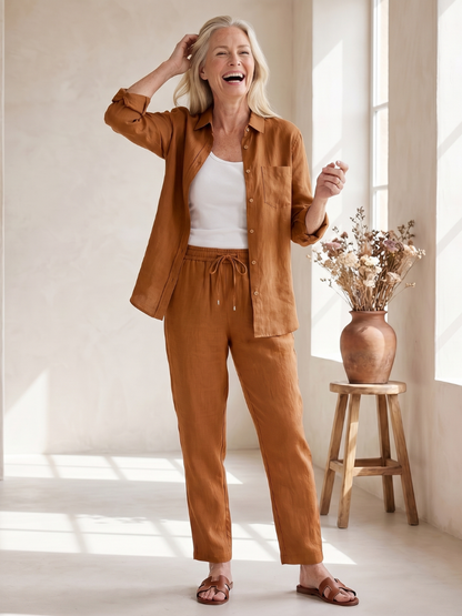 Comfortable Linen Tapered Pants Set for Women