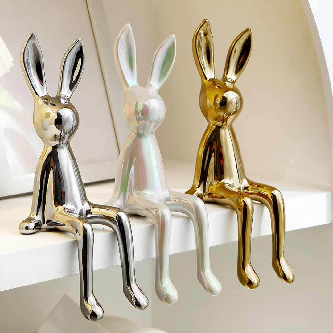Clavra - Shimmering Ceramic Rabbit Statue
