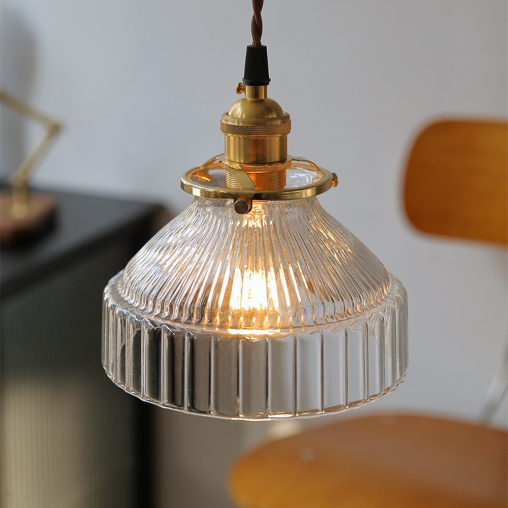 Koda Vintage Hanglamp | Geribbeld Glas met Luxe Koperen Fitting
