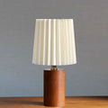 Classic Korean Pleated Column Table Lamp with Solid Wood Base - 1 Light