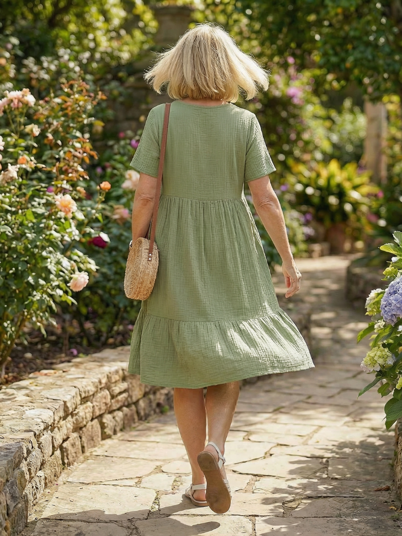 Effortless A-Line Dress for Women Textured Tiered V-Neck