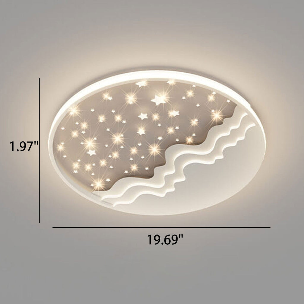 Nordic-Inspired Round Aluminum LED Flush Mount Ceiling Light with Star and Moon Design