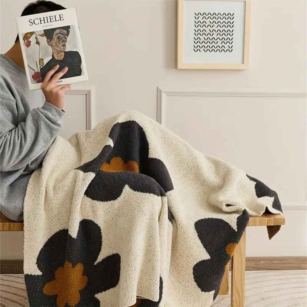 Bela Chenille Plaid Blanket | Floral Design, Soft Velvet