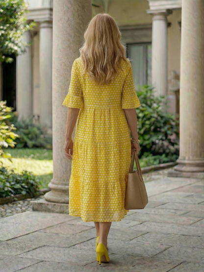 Effortless Midi Dress for Women Polka Dot Tiered