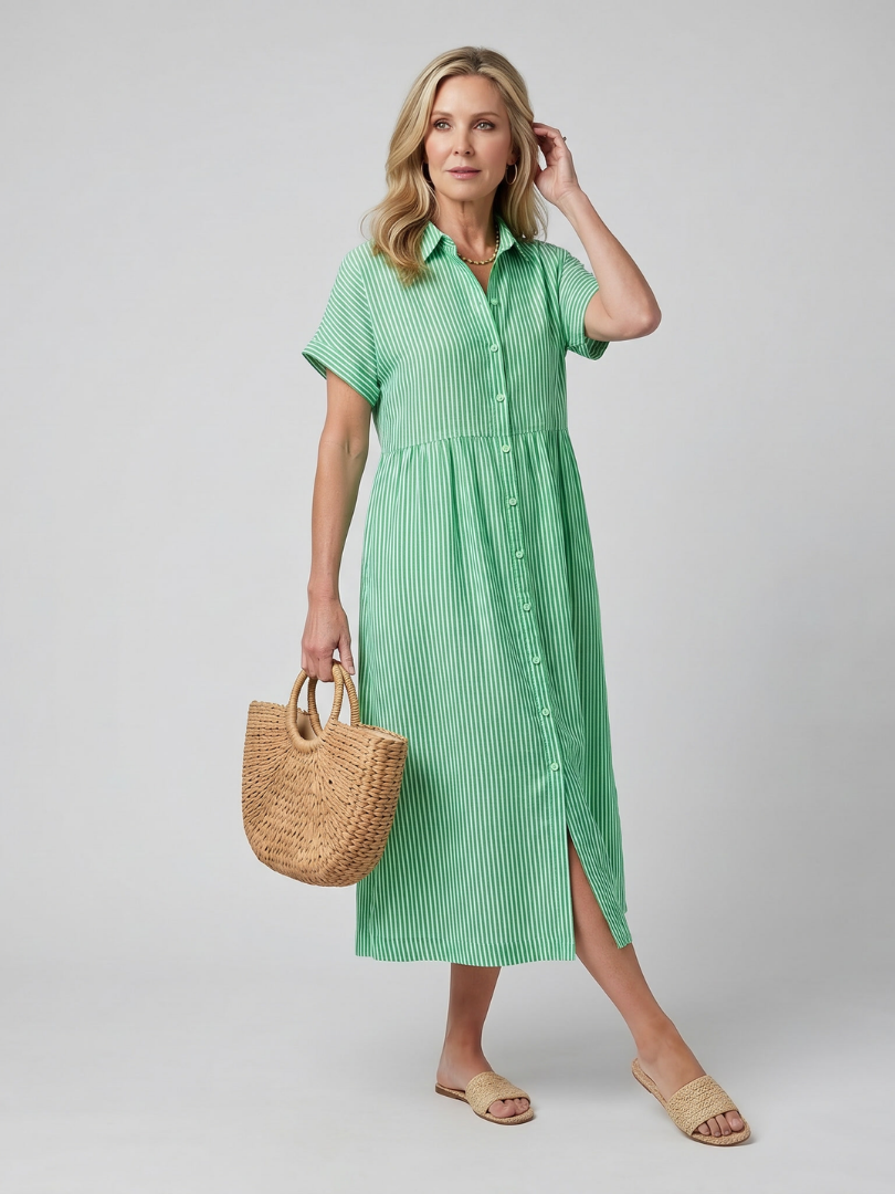 Stylish Striped Shirt Dress for Women Short Sleeve
