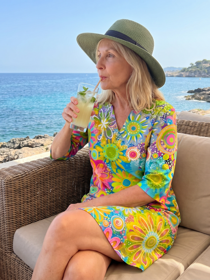 Stylish Knee-Length Dress for Women Floral-Print V-Neck Half-Sleeve