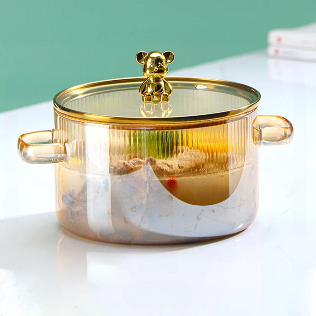 Bela Glass Pot | 1600ml Capacity, Golden Bear Handle