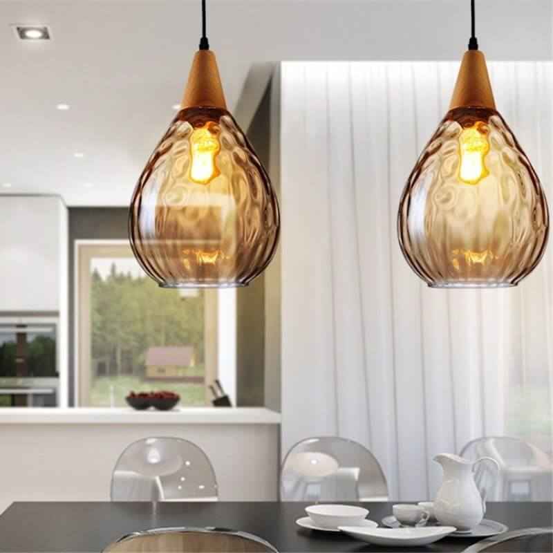 Drop-Shaped Pendant Light with Water Ripple Glass - 1 Light
