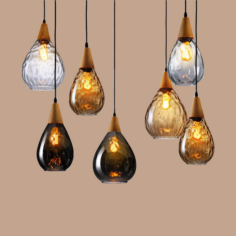 Drop-Shaped Pendant Light with Water Ripple Glass - 1 Light