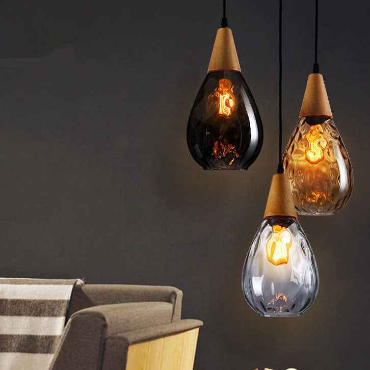 Drop-Shaped Pendant Light with Water Ripple Glass - 1 Light
