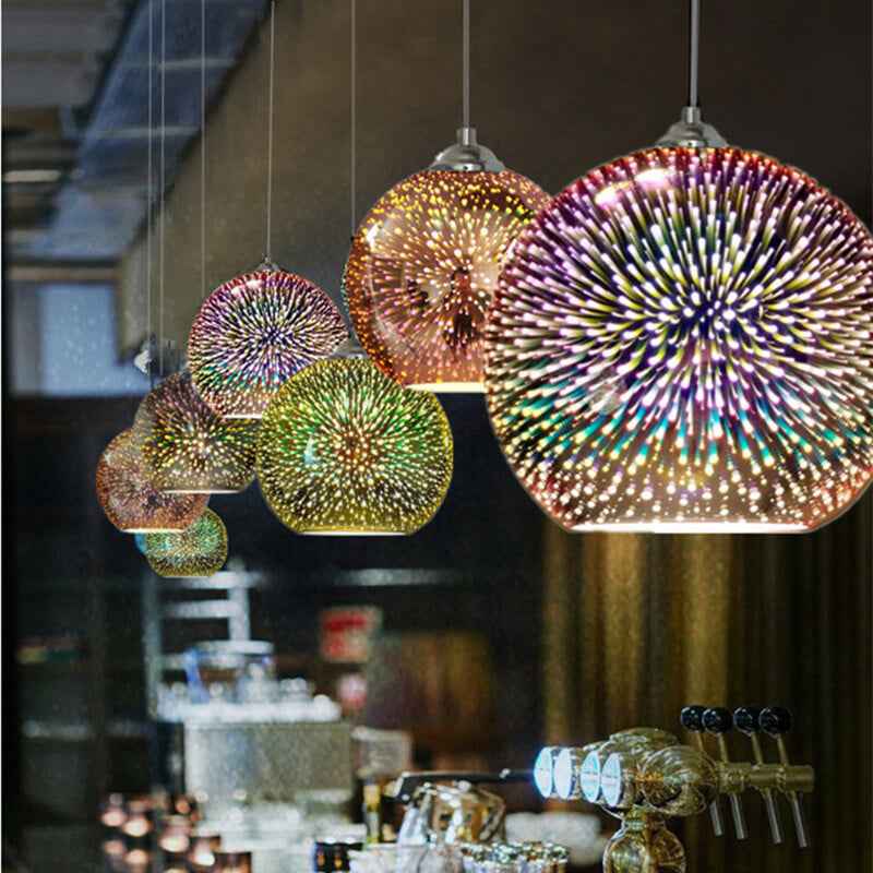 Contemporary 3D Colorful Fireworks Glass Dome Pendant Light with Single Bulb