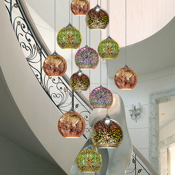 Contemporary 3D Colorful Fireworks Glass Dome Pendant Light with Single Bulb