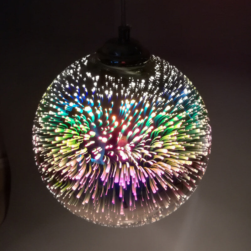 Contemporary 3D Colorful Fireworks Glass Dome Pendant Light with Single Bulb