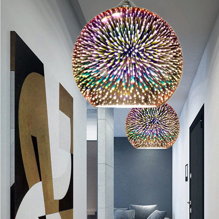 Contemporary 3D Colorful Fireworks Glass Dome Pendant Light with Single Bulb