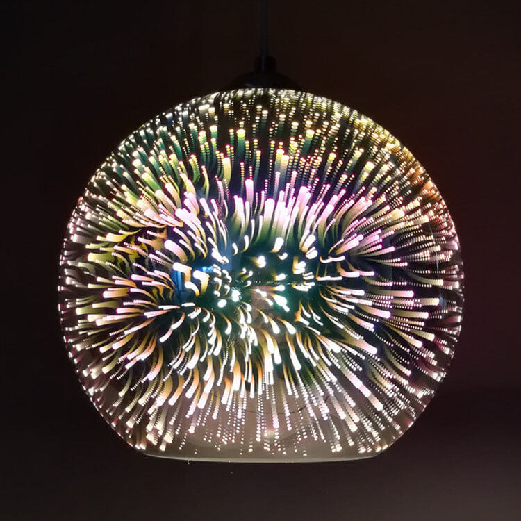 Contemporary 3D Colorful Fireworks Glass Dome Pendant Light with Single Bulb