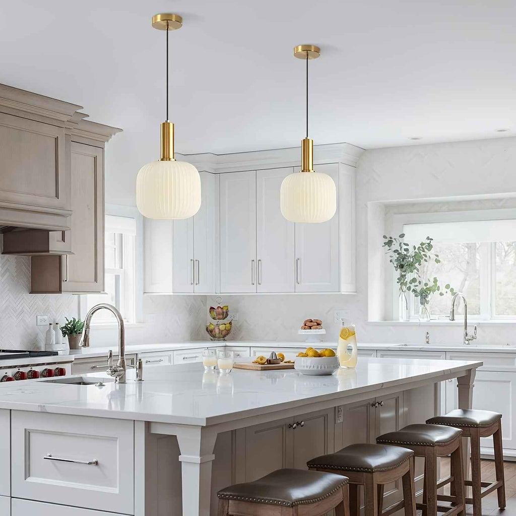 Brio Glass Pendant Light | Ribbed Shade, Polished Brass Finish