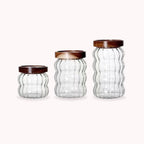 Bela Glass Jar Set | Wooden Lids, Hermetic Silicone Closure