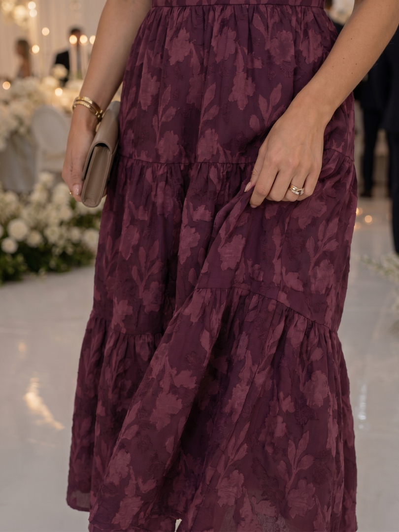Elegant Textured Midi Dress for Women Square-Neck Flutter-Sleeve Tiered