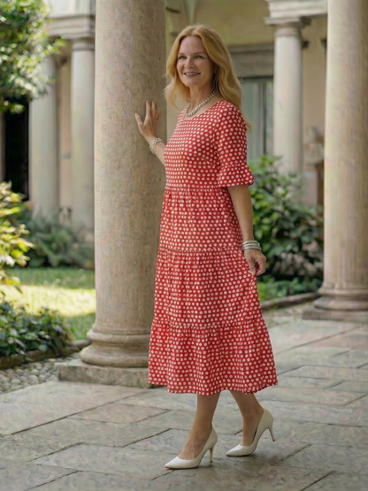 Effortless Midi Dress for Women Polka Dot Tiered