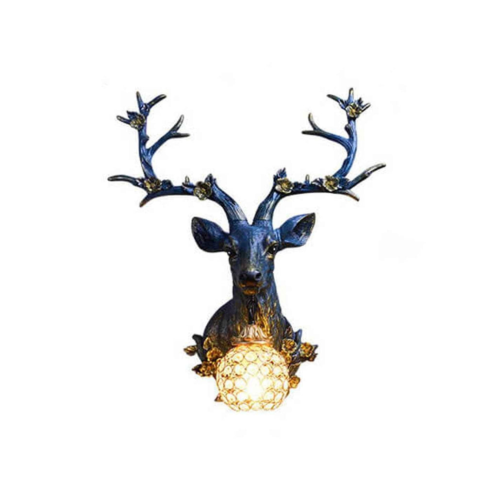 Vintage-Inspired Resin Deer Head Wall Sconce Lamp with Single Light