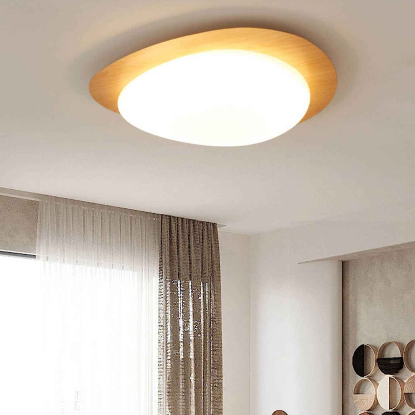 Nordic Style Iron Wood Grain Pebble LED Flush Mount Ceiling Fixture