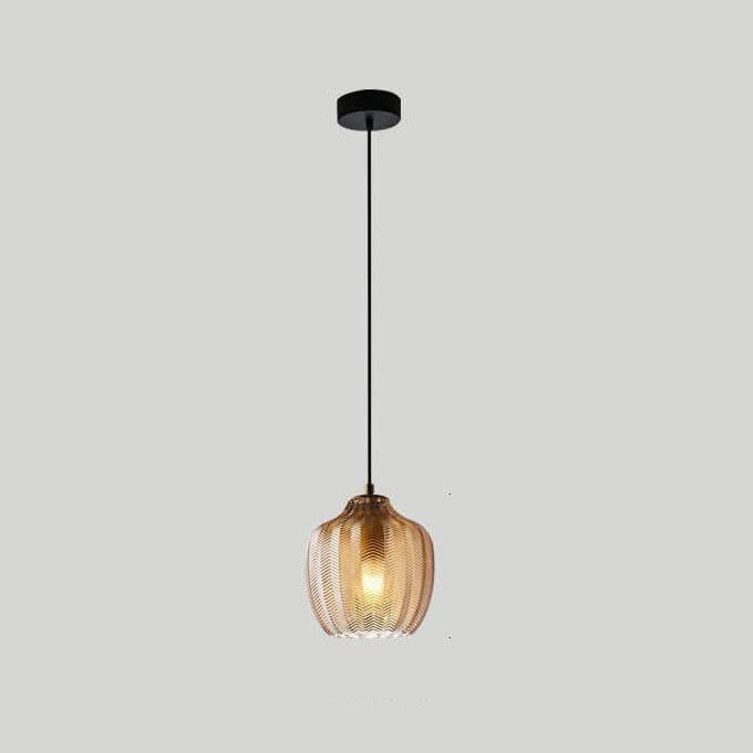 Nordic Wavy Glass 1-Light Barrel Pendant with Textured Finish