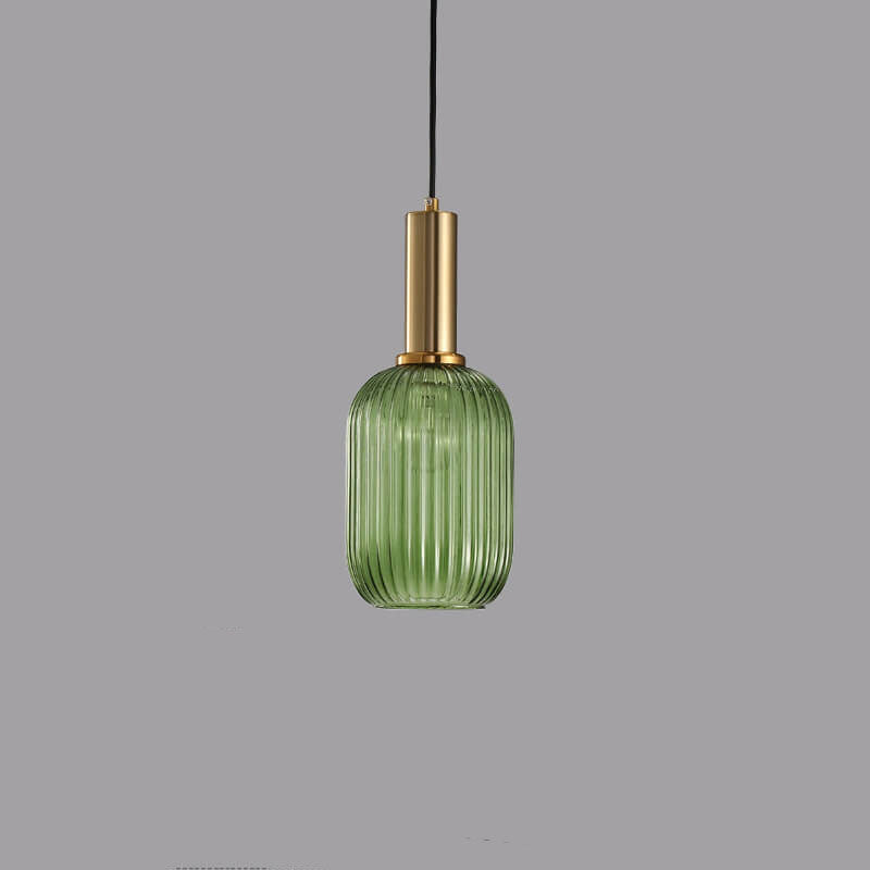 Simple Striped Glass Lantern Pendant Light with Single Bulb