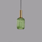 Simple Striped Glass Lantern Pendant Light with Single Bulb