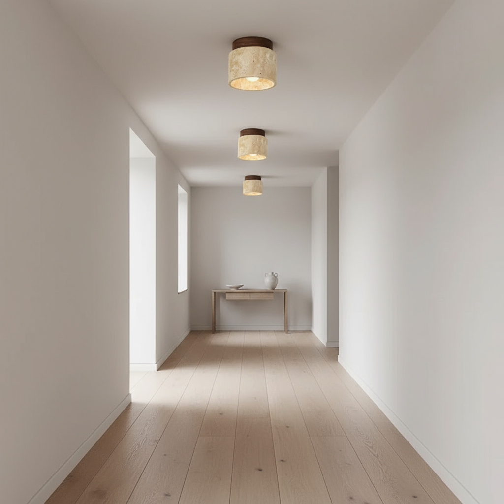 Biora Ceiling Lamp | Travertine & Wood, E27 Fitting