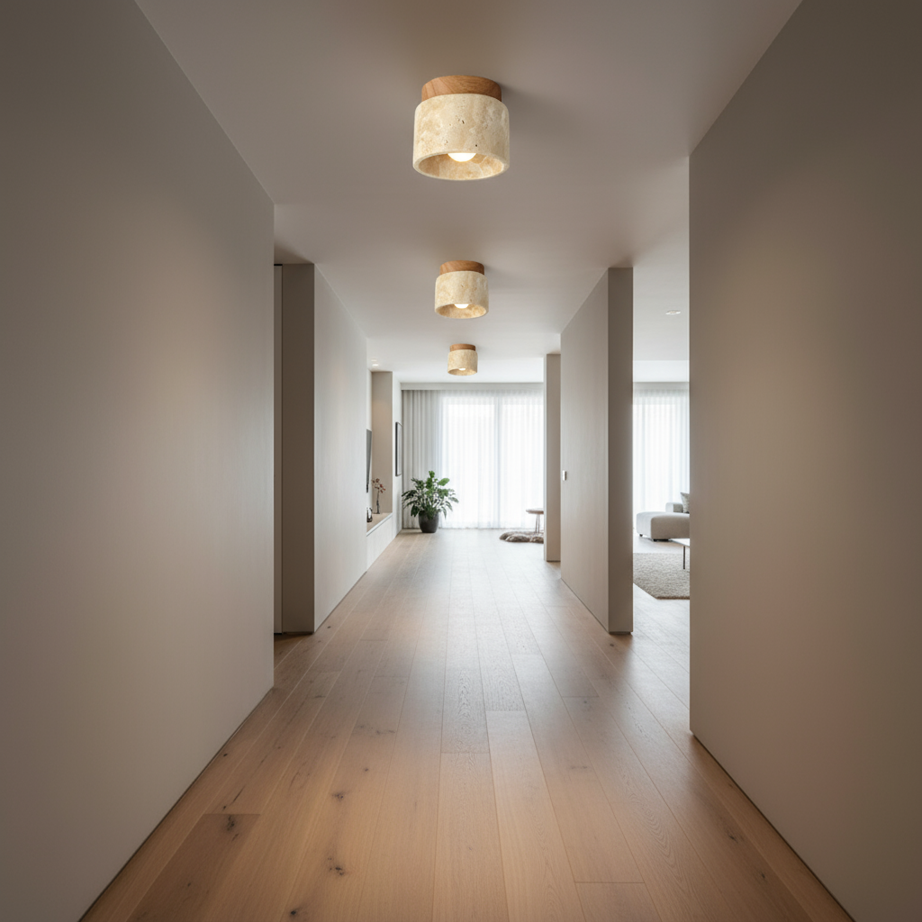 Biora Ceiling Lamp | Travertine & Wood, E27 Fitting