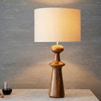 Abajour Rubberwood Table Lamp with Linen Shade