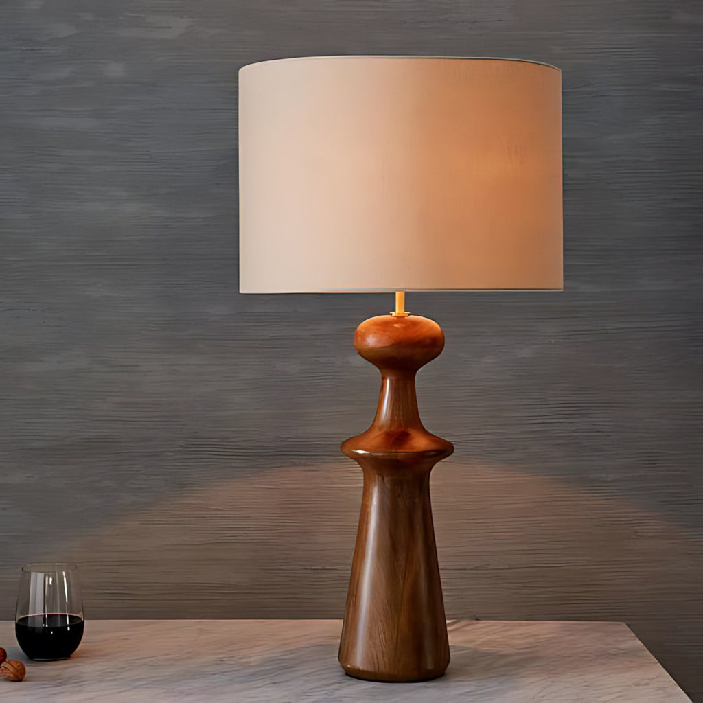 Abajour Rubberwood Table Lamp with Linen Shade