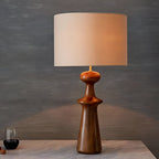 Abajour Rubberwood Table Lamp with Linen Shade