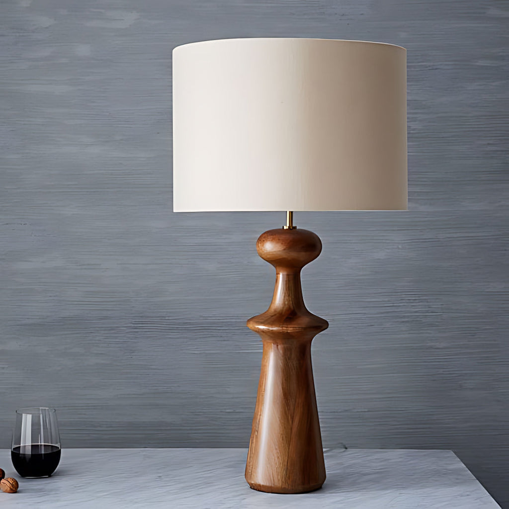Abajour Rubberwood Table Lamp with Linen Shade